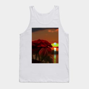 Romantic landscape with red roses over Danube sunset in water reflection Tank Top